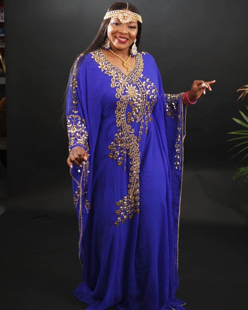 Royal Blue Kaftan Georgette Embroidered Work