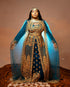 Grand Teal Blue Layered Kaftan Dress with Gold Aari Work | Luxury Party & Event Wear