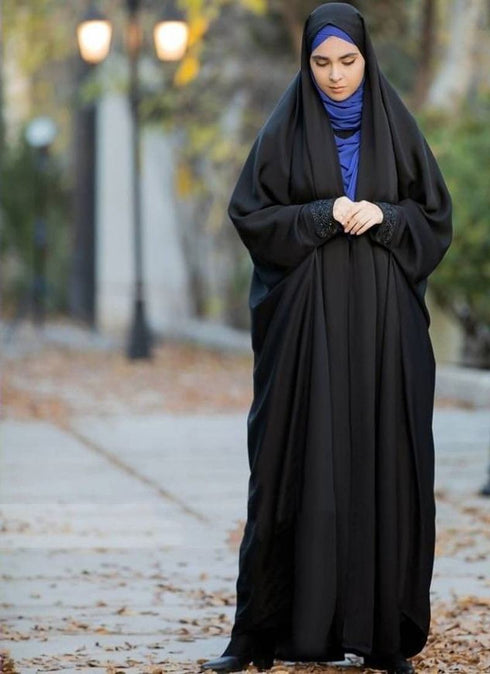 Premium Irani or Iraqi Chadar or Abaya Nida Plain Black Lace Sleeves