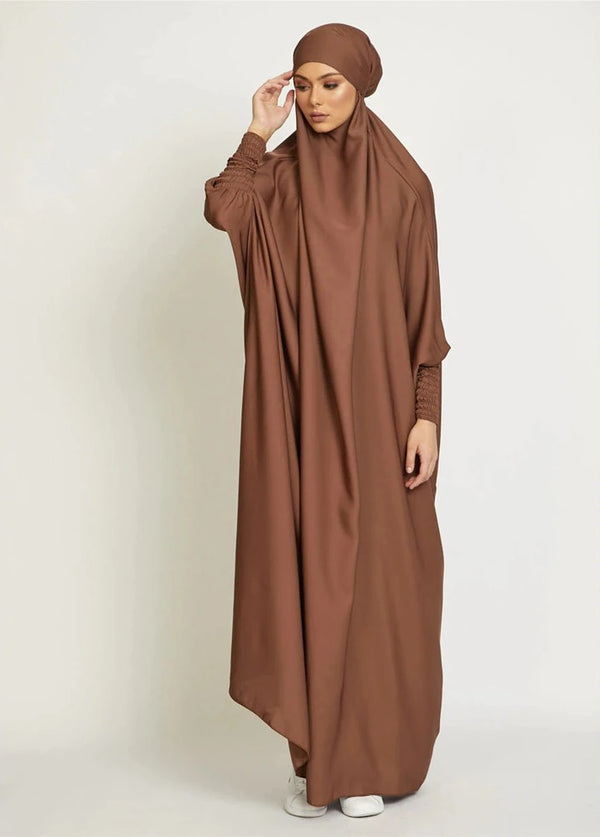 Modest City Jilbab Crepe Plain Full Sleeve Coffee Brown