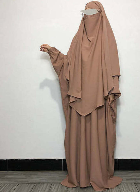 Matching Choco Beige Baggy Abaya and Single Layer Khimar