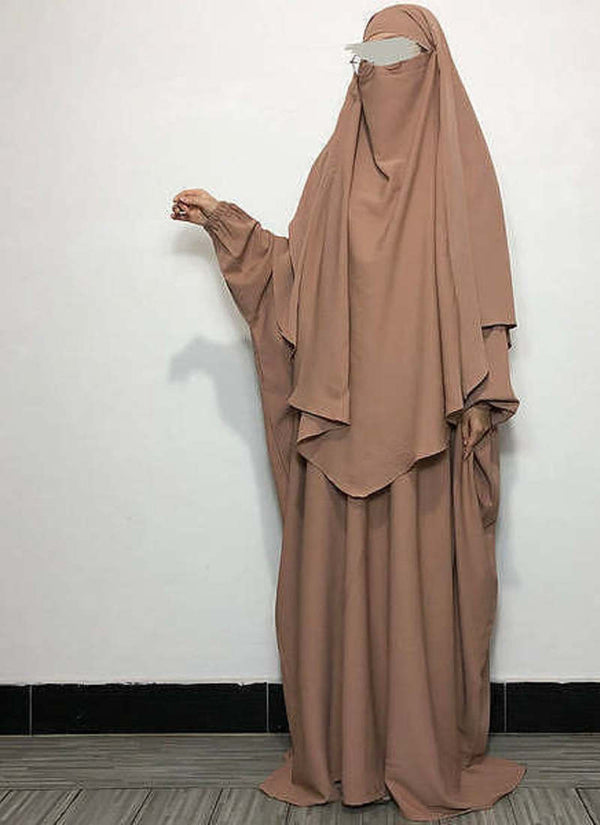 Matching Choco Beige Baggy Abaya and Single Layer Khimar