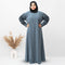 Full Sleeves Black Embroidery Abaya in Grey Color With Hijab