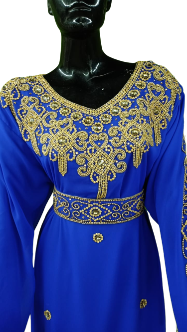 Royal Blue Color Dubai Moroccan Kaftan Farasha Abaya Maxi Modern Fancy Floor Length Dress