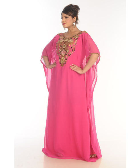 Pink Georgette Embroidered Kaftan