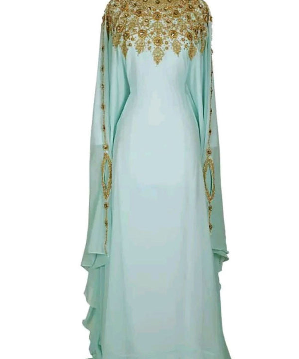 sea green georgette embroidered zari work islamic kaftans