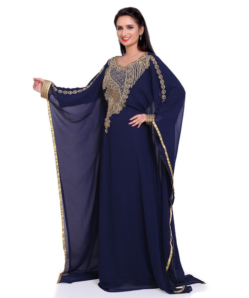 Navy-Blue Zari & Stone Gold Work stitched Georgette Designed Kaftan Party Wear