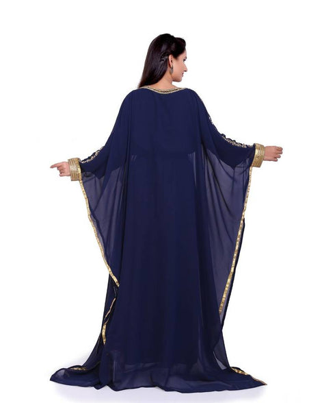 Navy-Blue Zari & Stone Gold Work stitched Georgette Designed Kaftan Party Wear