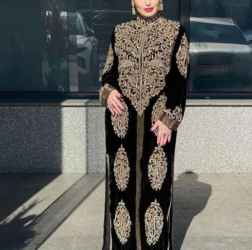 Black velvet Beaded Kaftan