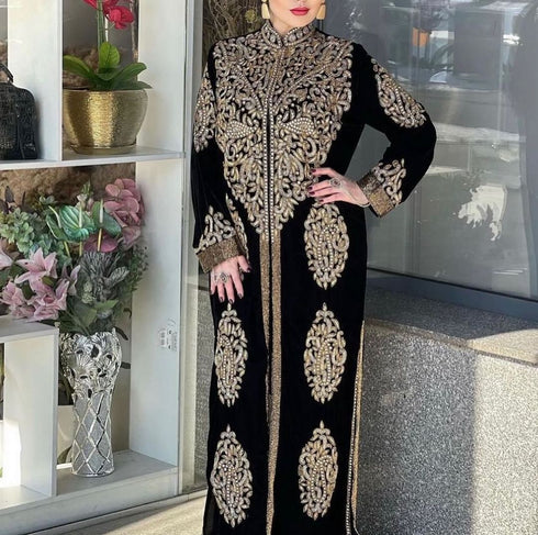 Black velvet Beaded Kaftan