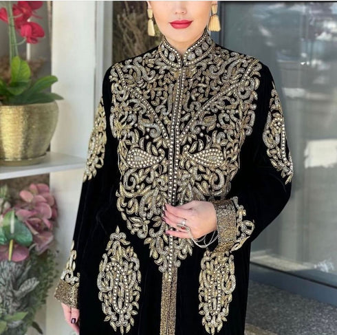 Black velvet Beaded Kaftan