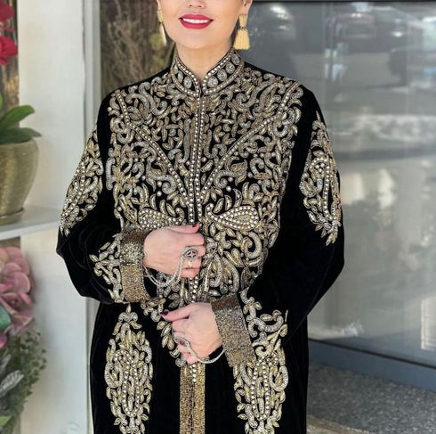 Black velvet Beaded Kaftan