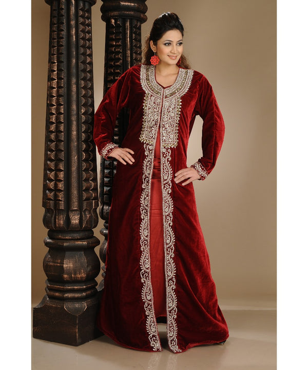 maroon velvet embroidered zari_work islamic-kaftans