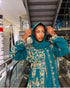 Turquoise Georgette Aari Work Kaftan