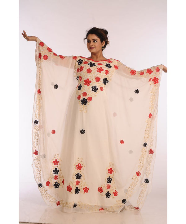 Cream Georgette Embroidered Zari Work Islamic Kaftans