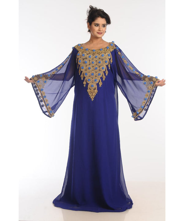 Blue Georgette Embroidered Zari Work Islamic Kaftans