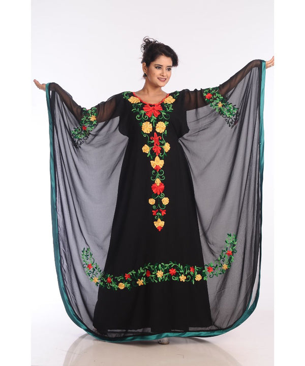 Black Georgette Embroidered Zari Work Islamic Kaftans