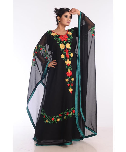 Black Georgette Embroidered Zari Work Islamic Kaftans