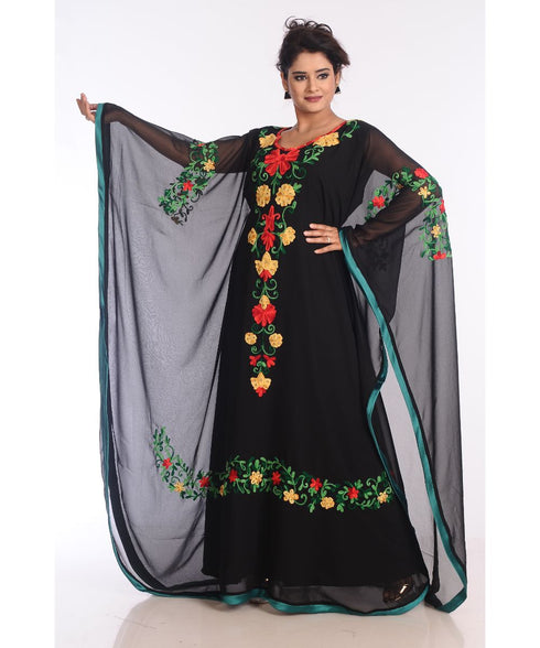 Black Georgette Embroidered Zari Work Islamic Kaftans