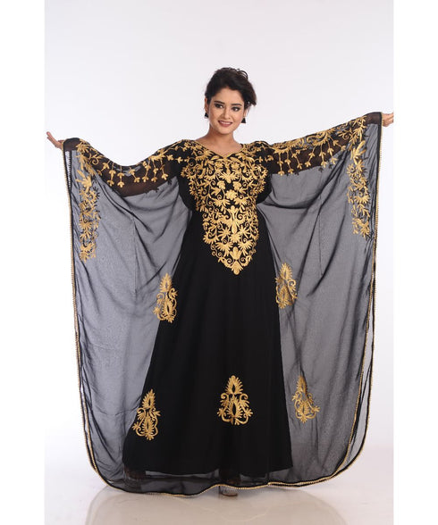 Black Georgette Embroidered Zari Work Islamic Kaftans
