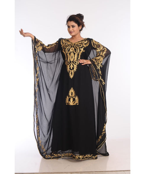 Black Georgette Embroidered Zari Work Islamic Kaftans