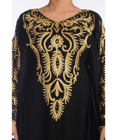 Black Georgette Embroidered Zari Work Islamic Kaftans