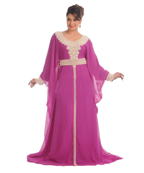 Magenta georgette embroidered zari work islamic-kaftans