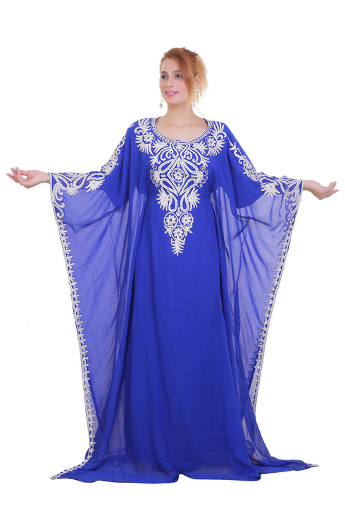 Royal Blue Aari Stone Work Georgette Islamic Style Beads Embedded Partywear Kaftan Long Gown Evening wear Dubai kaftan
