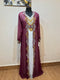 Wine and white luxurious Full Sleeves Moroccan Kaftan With Sun-proof hijab.