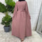 Plan Abaya with Belt and Large Sleeves Pink Color with Dupatta in Firdous Material
