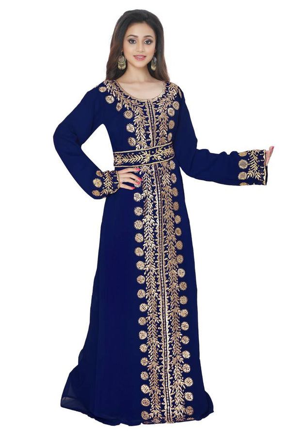 Navy-Blue Embroidered Work Stitched Georgette Kaftan Wedding Dress