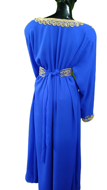 Royal Blue Color Dubai Moroccan Kaftan Farasha Abaya Maxi Modern Fancy Floor Length Dress