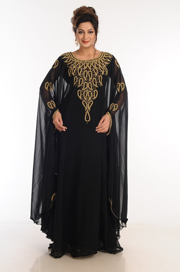 Black Georgette Kaftan With Zari Work
