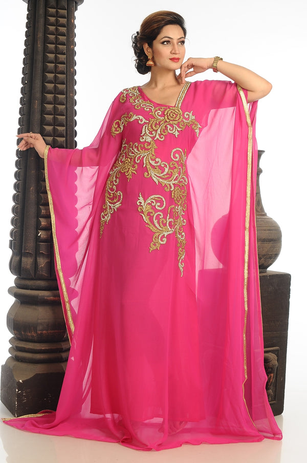 Pink Georgette Kaftan With Zari Work