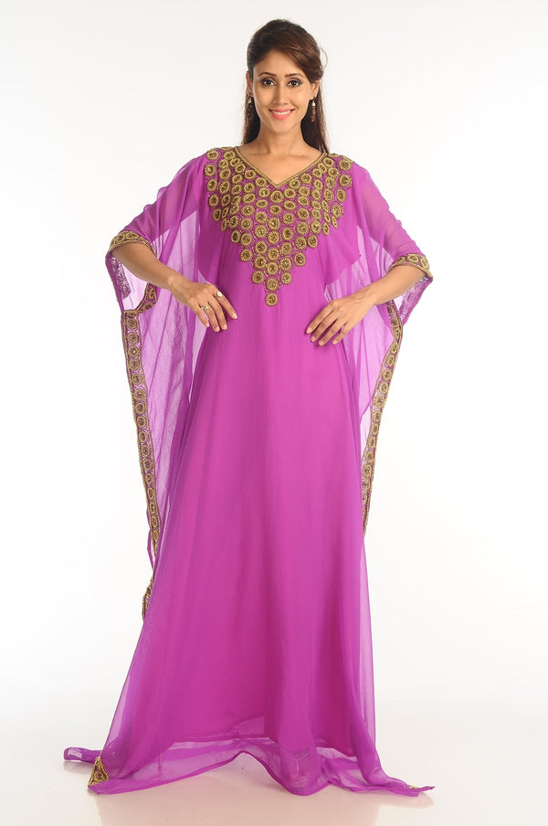 Purple Georgette Kaftan With Zari Work