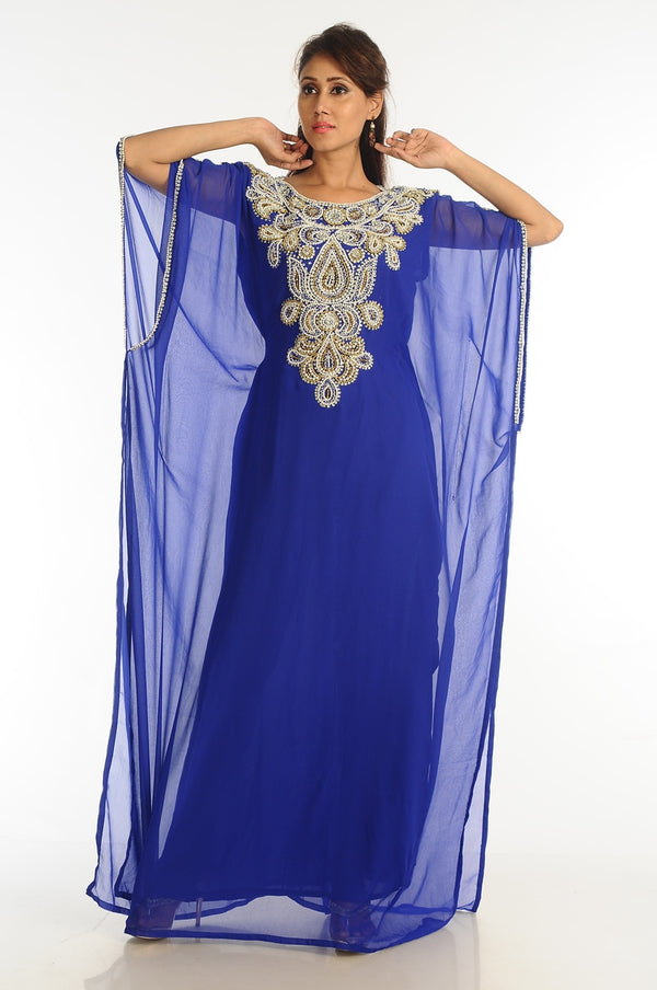 Royal Blue Georgette Kaftan With Zari Work