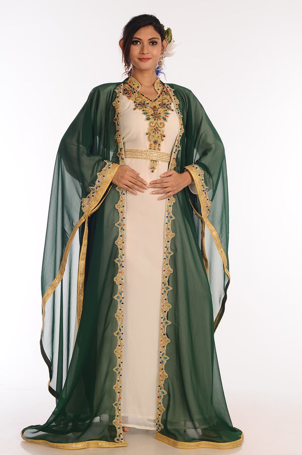 Green Georgette Kaftan with Zari Work