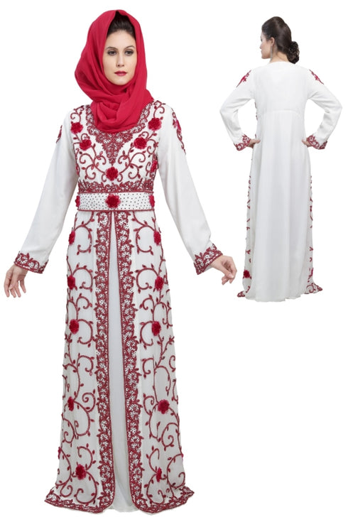 White georgette embroidered zari work islamic kaftans