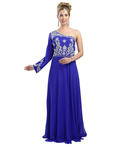 royal blue georgette embroidered zari work fustan