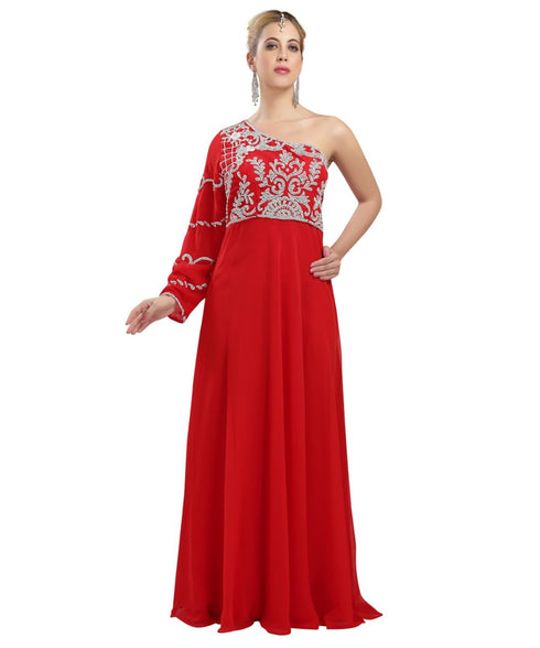 Red georgette embroidered zari work fustan