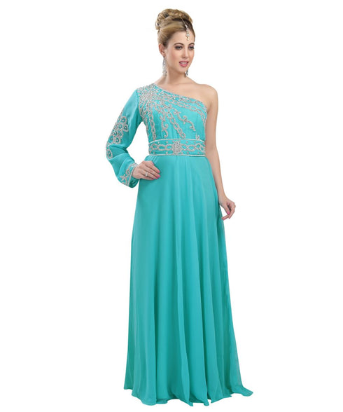 turquoise georgette embroidered zari work fustan