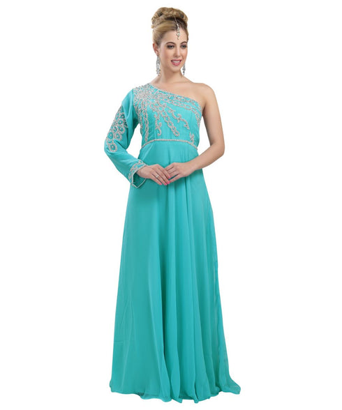 turquoise georgette embroidered zari work fustan
