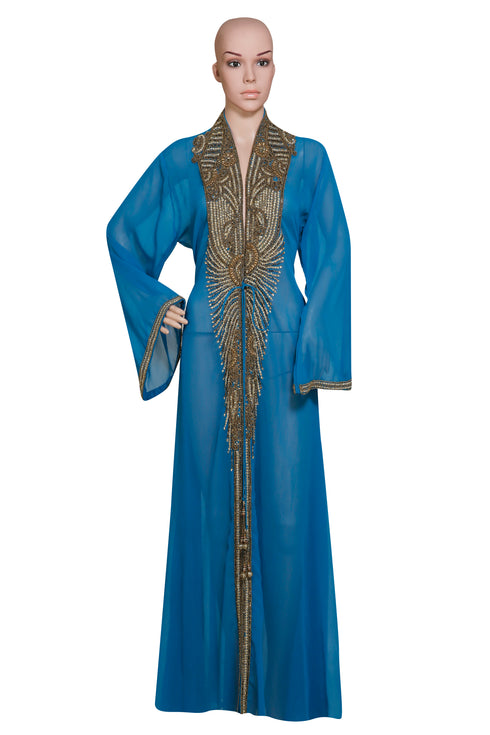 blue embroidered georgette islamic kaftans