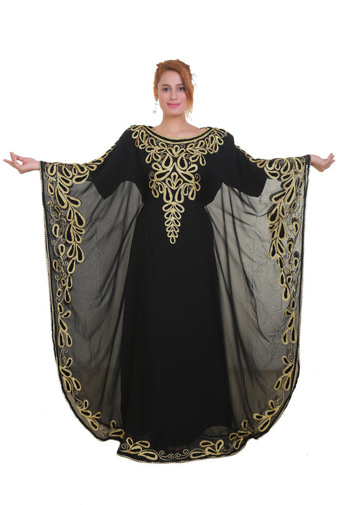 Black Aari Stone Work Georgette Islamic Style Beads Embedded Partywear Kaftan Long Gown Evening wear Dubai kaftan