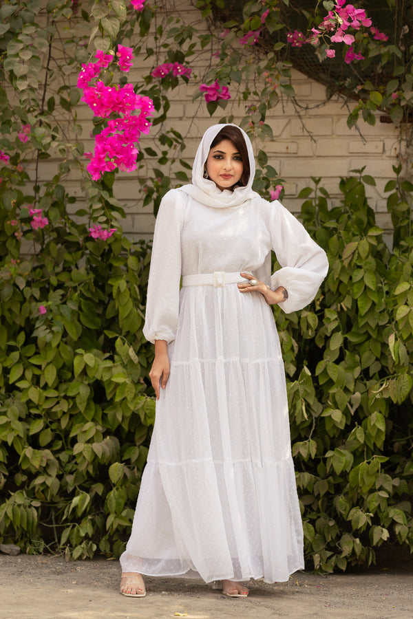 White Georgette Stitched Abaya without Hijab