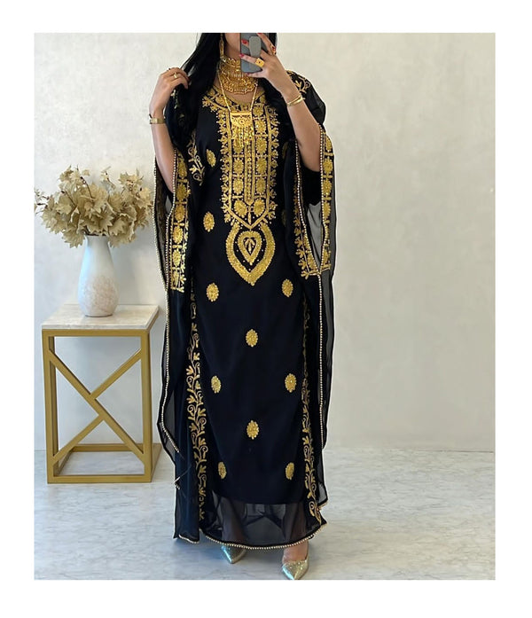 Black Handcrafted Embroidered Stone work Stitched Dress Georgette Kaftan Party Wear Wedding Dresses
