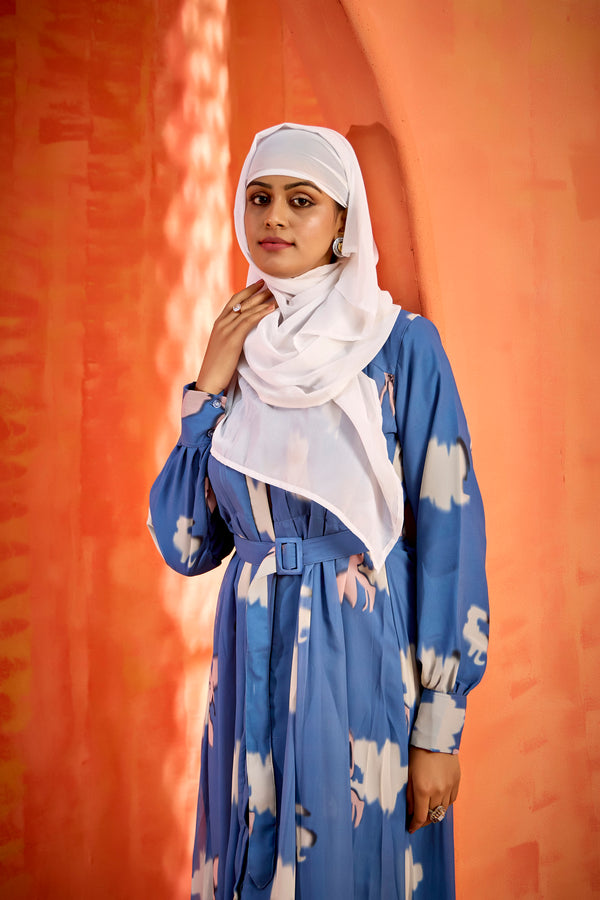 Grey FANCY GEOERGETTE PRINTED ABAYA