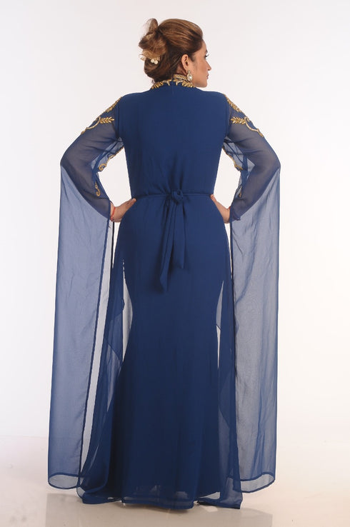 Blue Kaftan Dubai Moroccan Farasha Abaya Maxi Modern Fancy Floor Length Dress