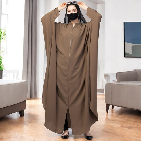 Stylish Zipper Front-Open Kaftan Abaya in Luxurious Firdaus Fabric with Matching Hijab