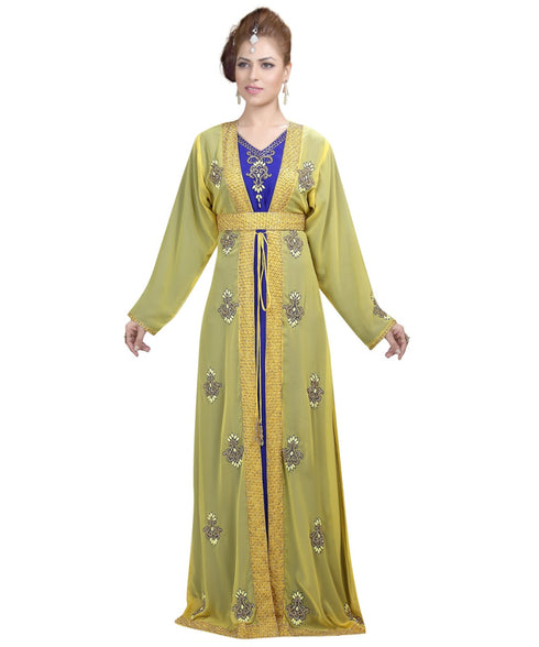 yellow georgette embroidered zari work islamic-kaftans